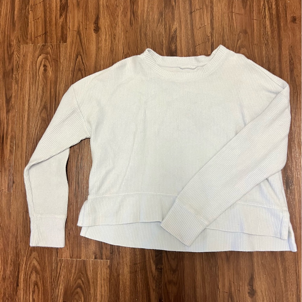 Women’s Light Blue Ribbed Oversized Sweater Soft Size Small Cute Pullover